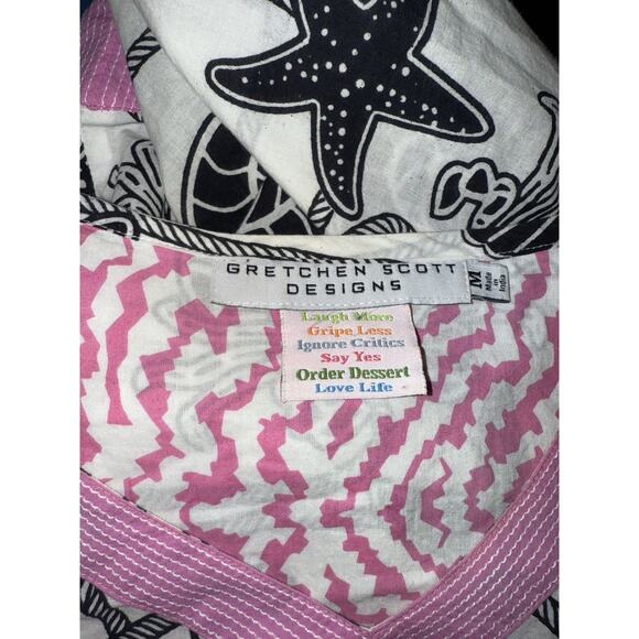 Gretchen Scott Designs Shirt Womens MD Nautical Black Pink Coastal Boho Tunic - Picture 4 of 4